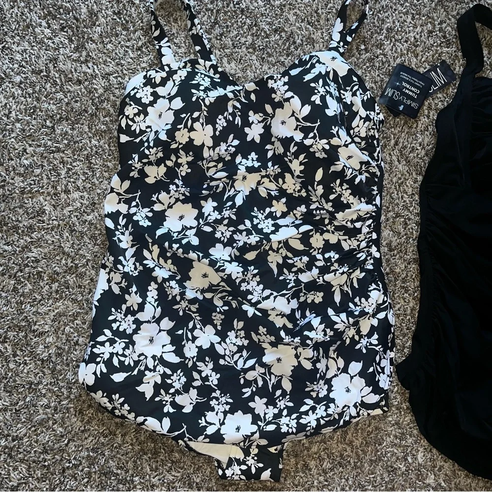 Black & White Floral One-Piece Swimsuit Duo